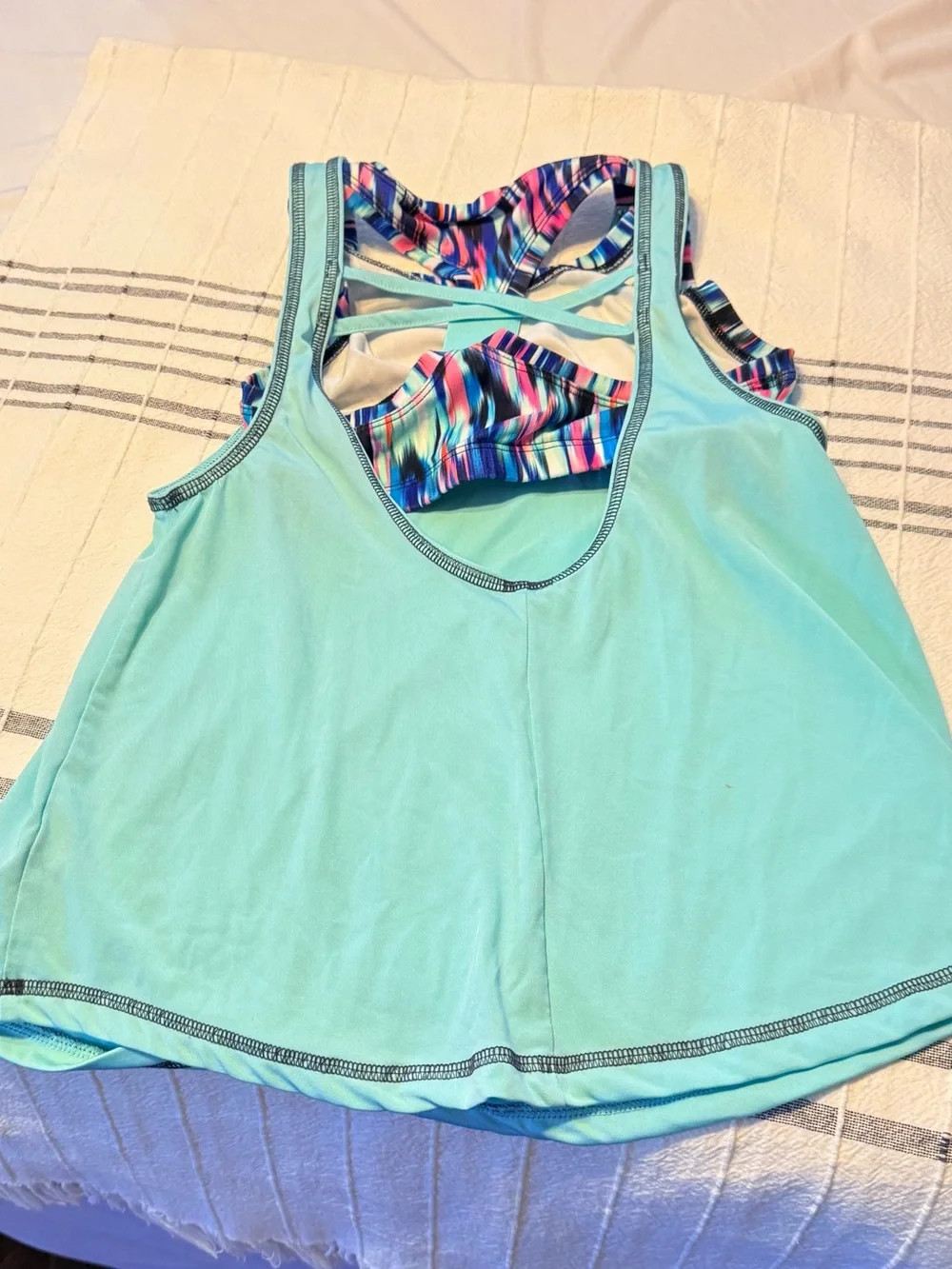 Justice Girls Size 12 Aqua Racerback Tank with Printed Built-In Bra